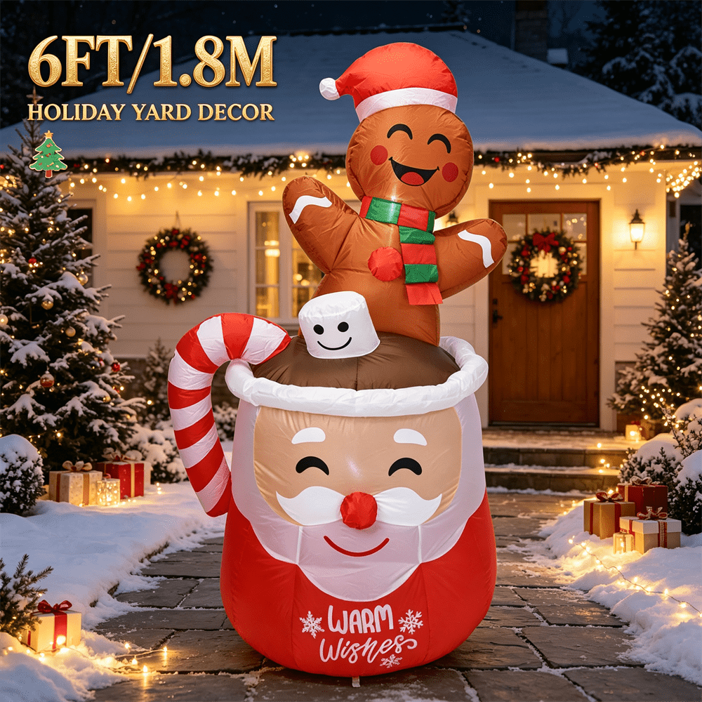 Xmas Outdoor Lighting Decorations - دمية سانتا قابلة للنفخ بطول 6