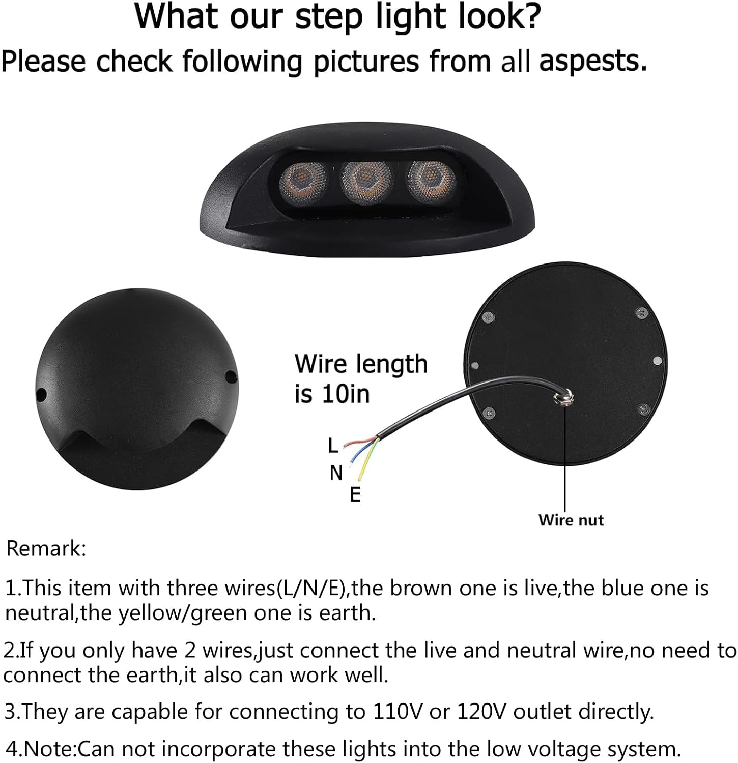 Outdoor Lighting Hardwired - أضواء LED للدرج بقوة 3 واط،