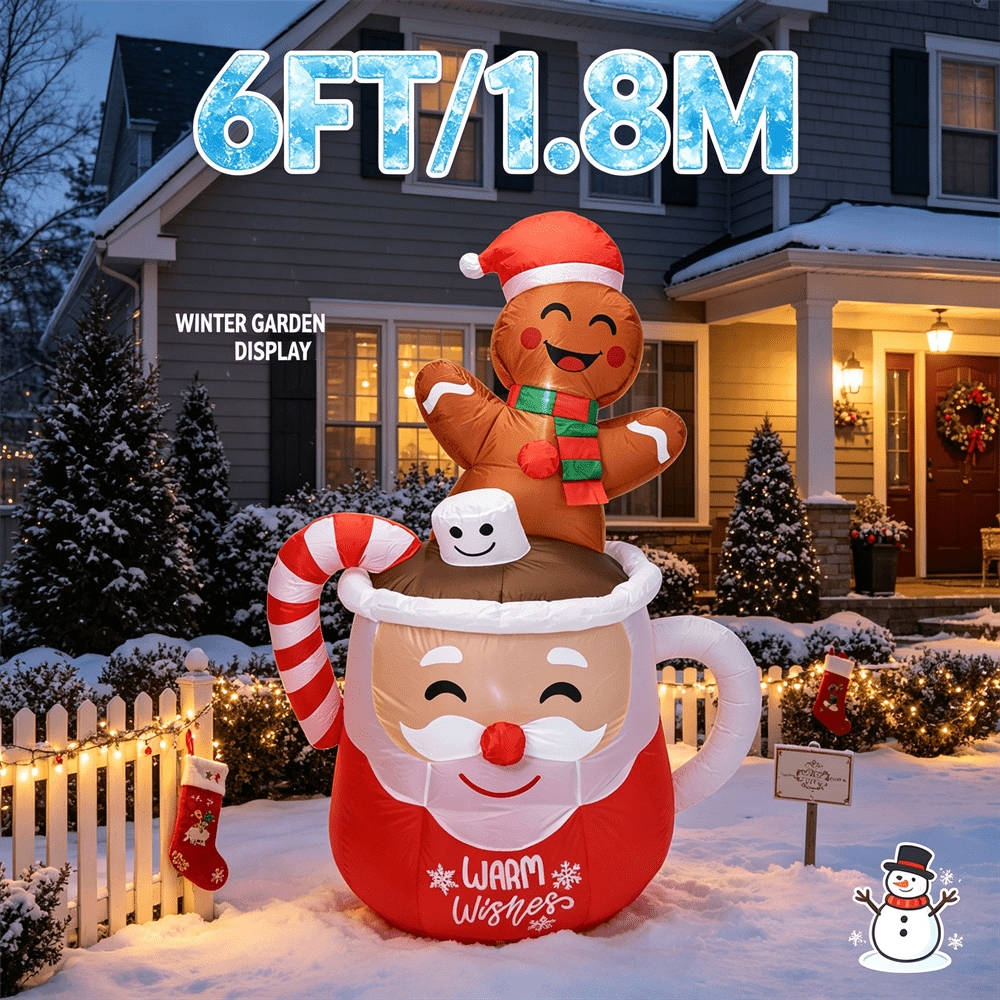 دمية سانتا قابلة للنفخ بطول 6  - مراجعة Xmas Outdoor Lighting Decorations وسعره