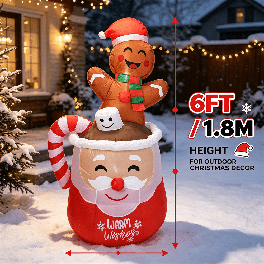 دمية سانتا قابلة للنفخ بطول 6  - مراجعة Xmas Outdoor Lighting Decorations وسعره