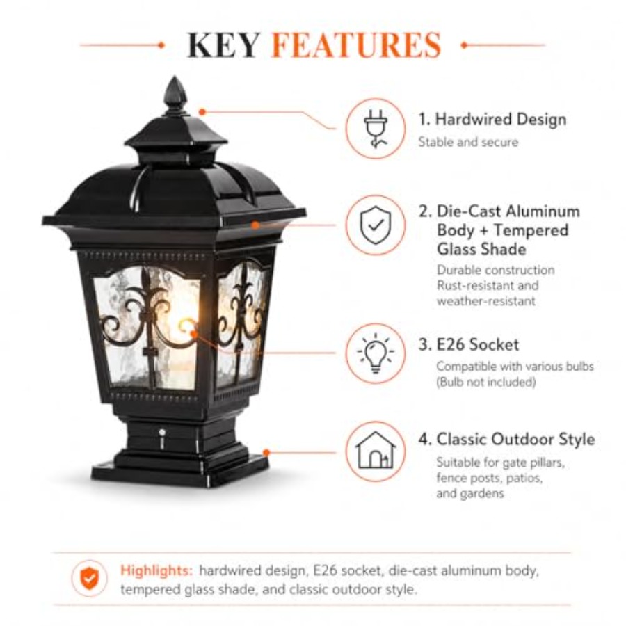 مصباح عمود خارجي بطول 17.72 بو - مراجعة Outdoor Lighting Hardwired وسعره