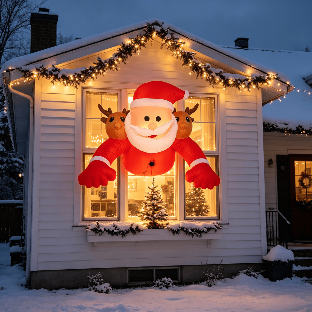 سانتا كلوز القابل للنفخ بطول 1 - مراجعة Xmas Outdoor Lighting Decorations وسعره